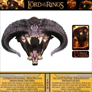 Balrog Monument Applique Murale 1/1 Life Size Statue - Le Seigneur des Anneaux - Gentle Giant